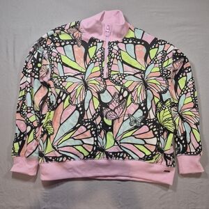 Justice Girls XL Butterfly Print Quarter Zip Pullover Sweatshirt Pink Pastel